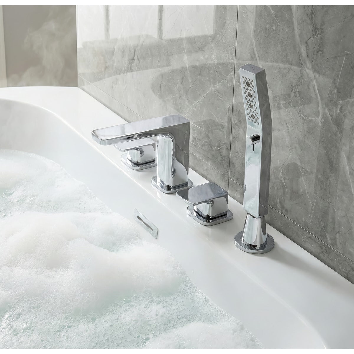 Baridi Bath Mounting 4-Hole Mixer Tap with Shower Head - Chrome DH398