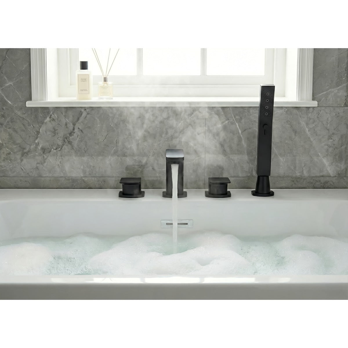 Baridi Bath Mounting 4-Hole Mixer Tap with Shower Head - Matt Black DH399