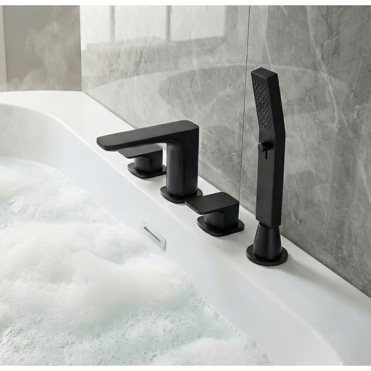 Baridi Bath Mounting 4-Hole Mixer Tap with Shower Head - Matt Black DH399