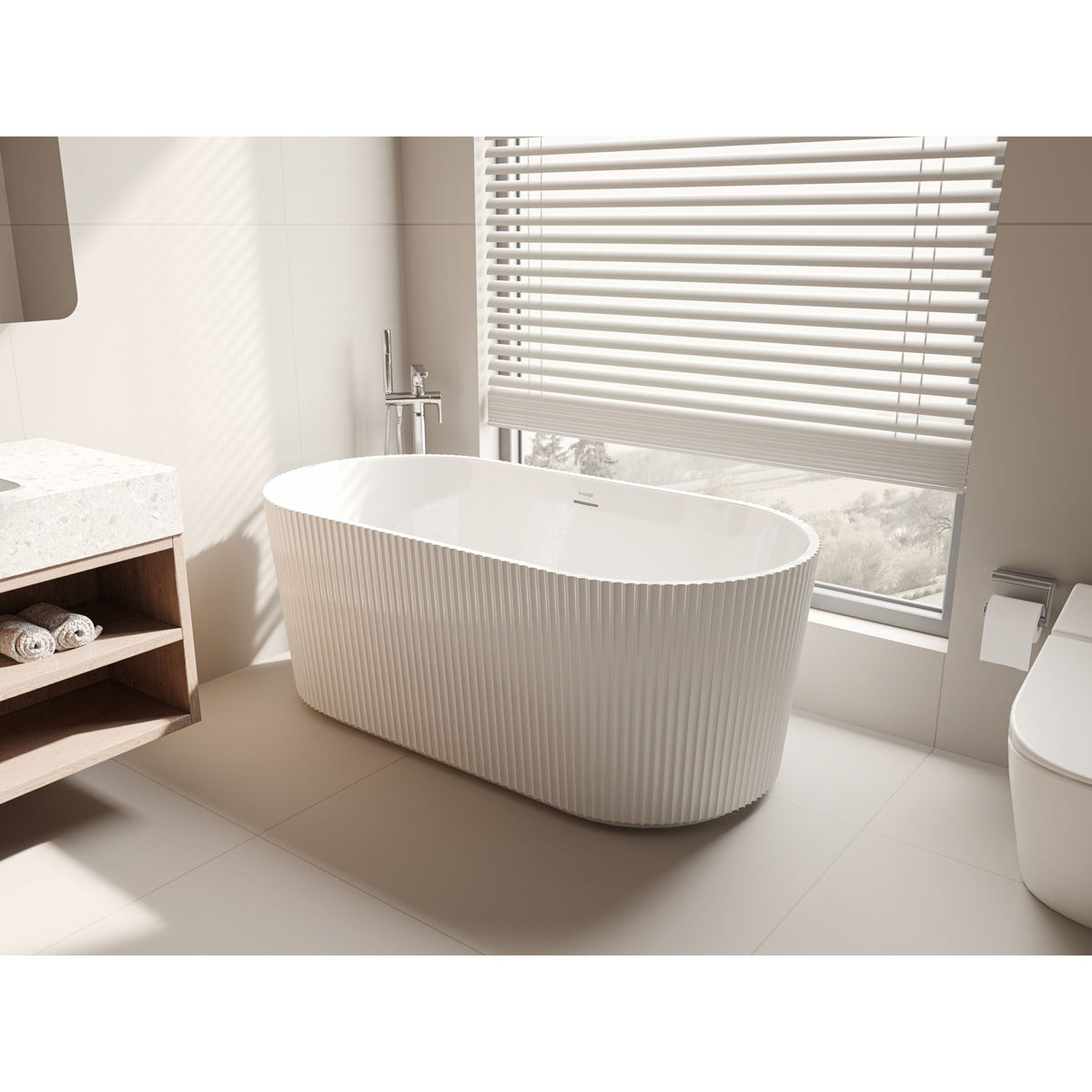 Baridi Double-Ended Fluted Design Bath with Slim Rim 150cm – Gloss White DH419