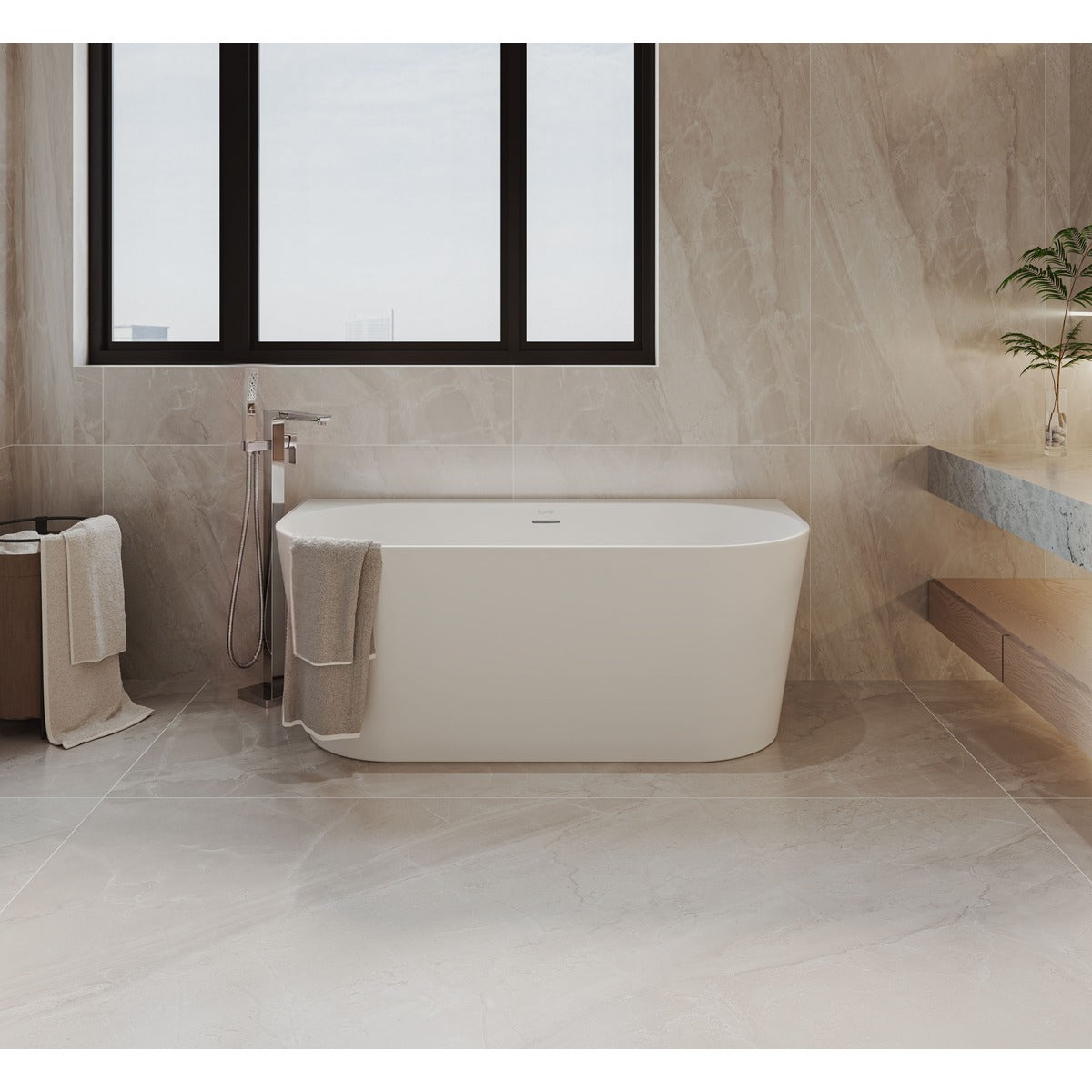 Baridi Back-to-Wall Slim Rim Bath with Overflow System 150cm – Gloss White DH421