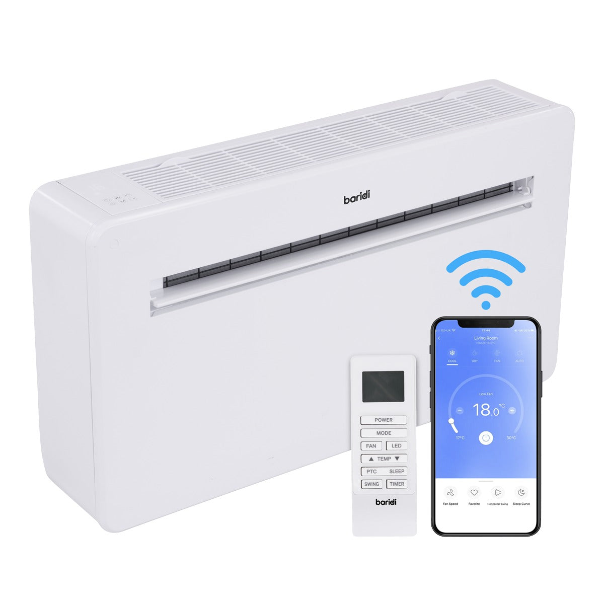 Baridi 4-in-1 Smart Monobloc Wall-Mounting Air Conditioning Unit 12,000Btu/hr - White DH433