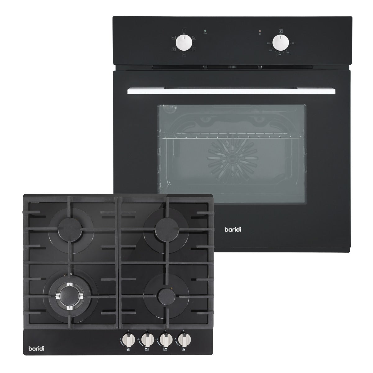 Baridi Integrated Fan-Assisted Oven & Black Glass Gas Hob Appliance Bundle - 60cm DH446