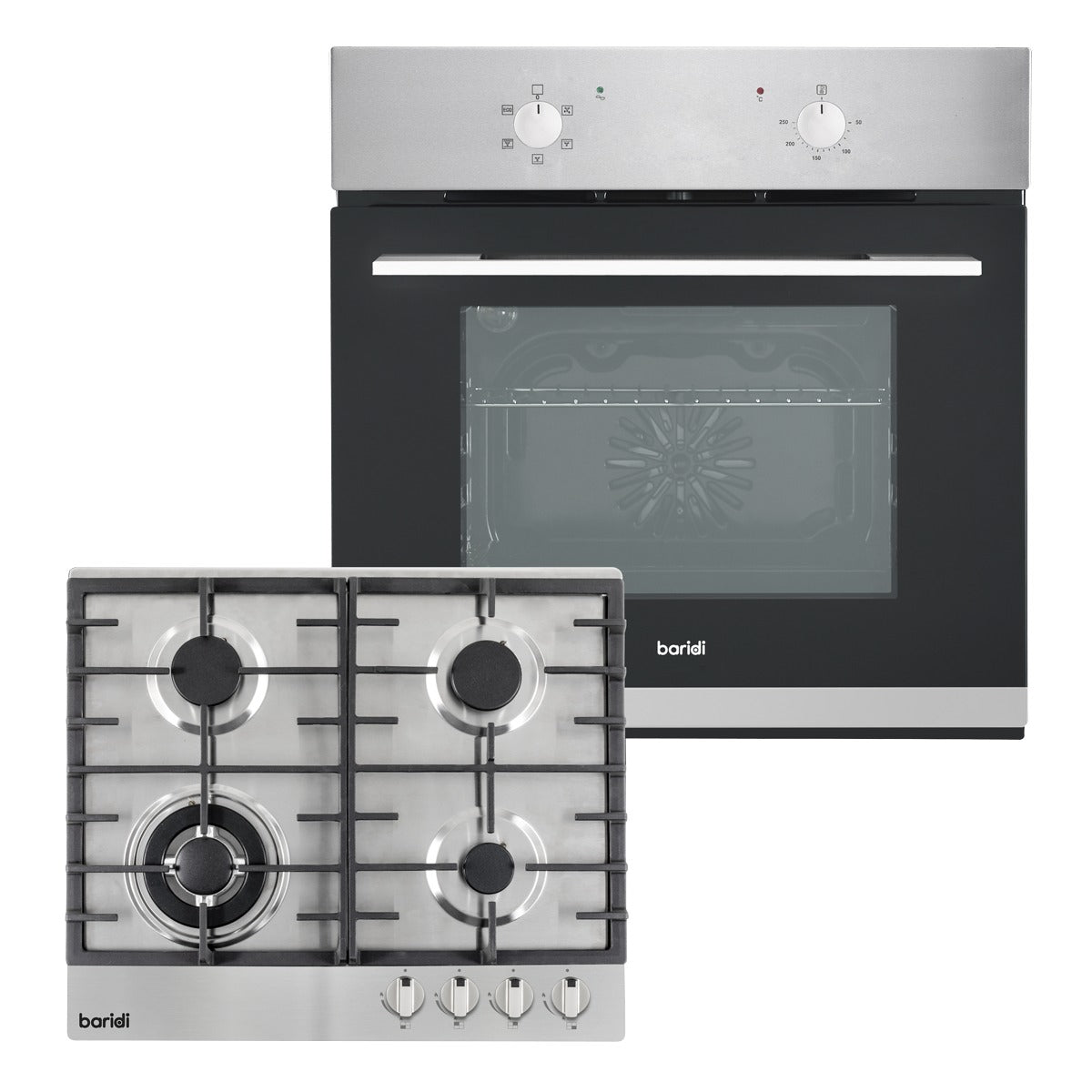 Baridi Integrated Fan-Assisted Oven & Stainless-Steel Gas Hob Appliance Bundle – 60cm DH447