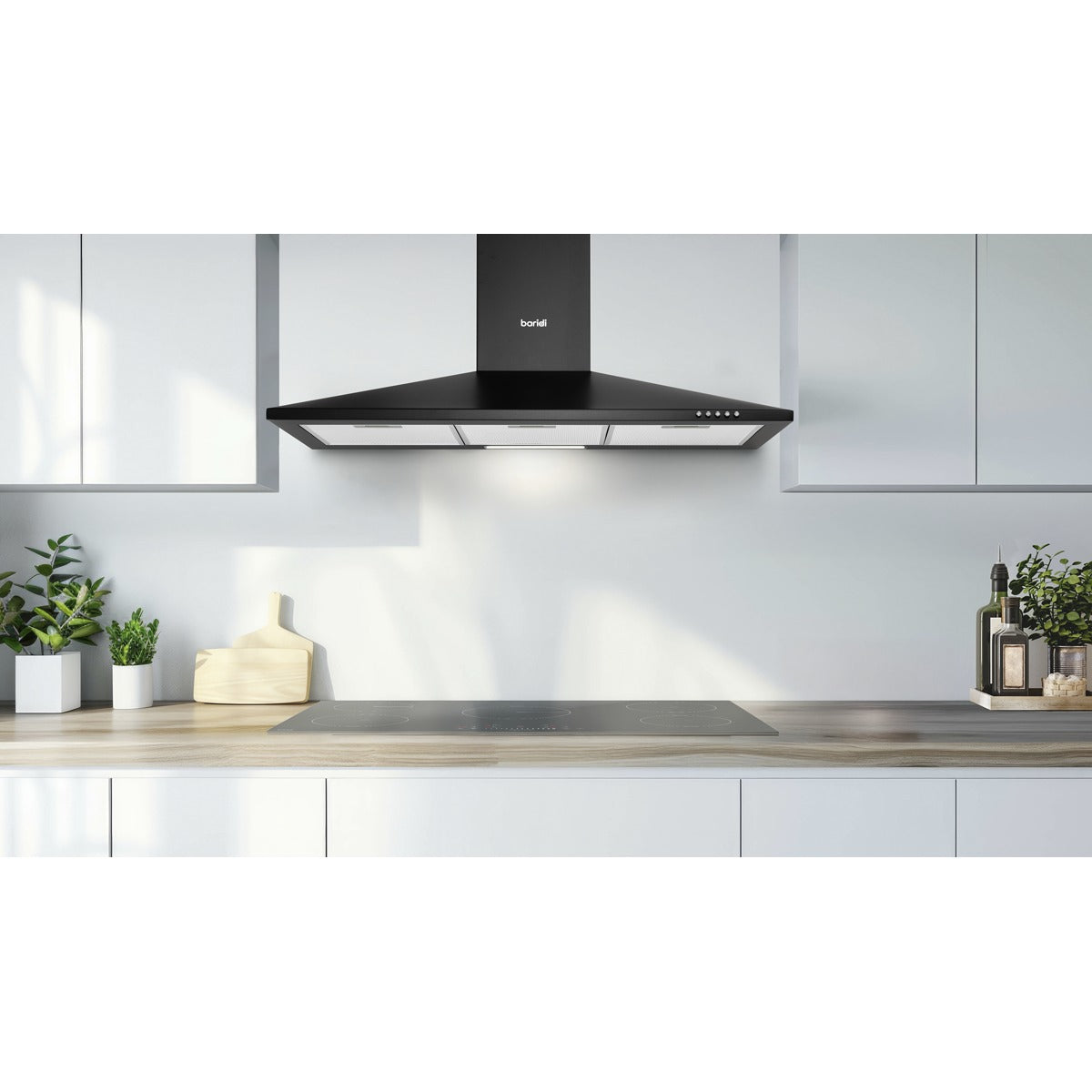 Baridi Cooker Hood, Chimney Style with Carbon Filters 90cm - Black DH59