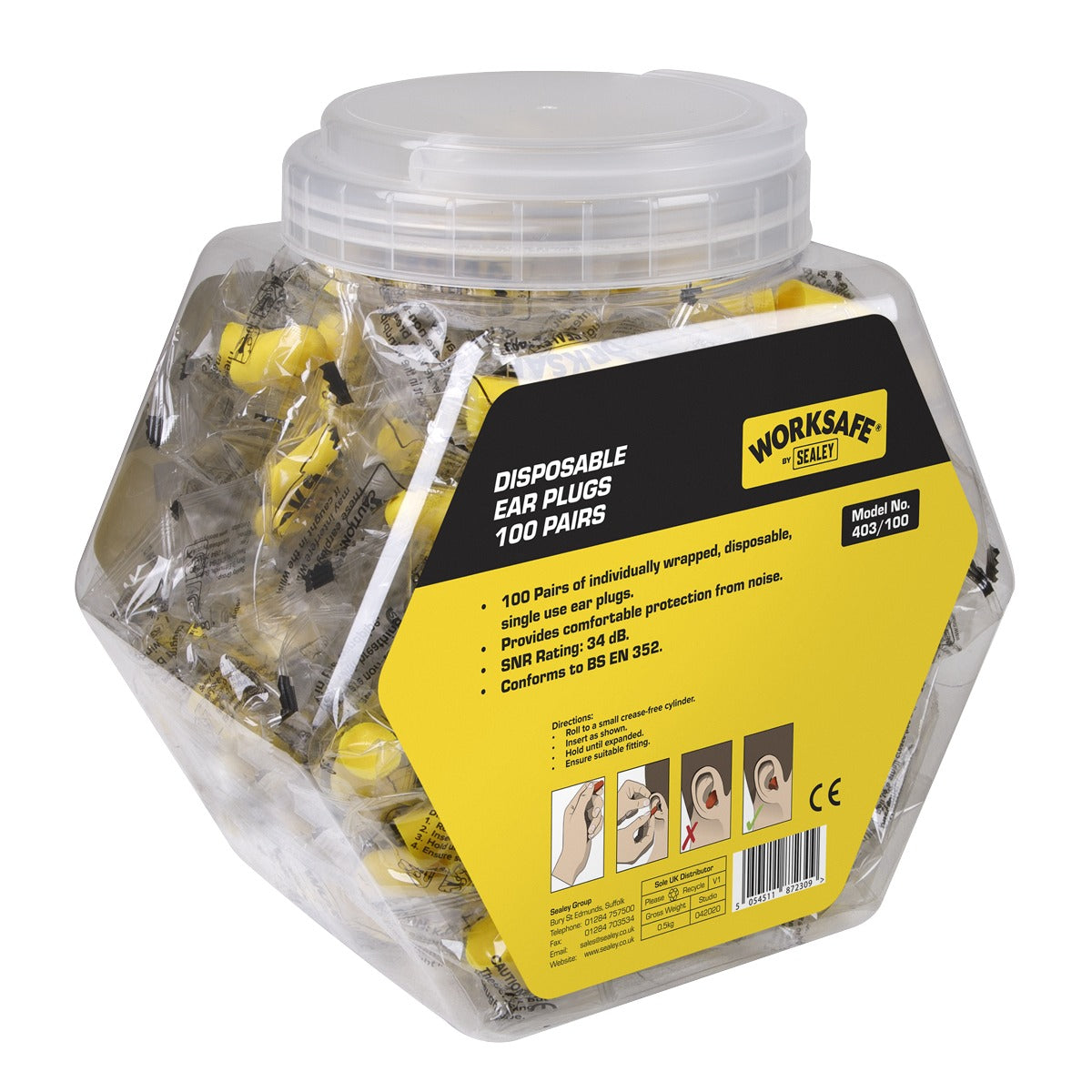 Worksafe Disposable Ear Plugs - 100 Pairs 403/100