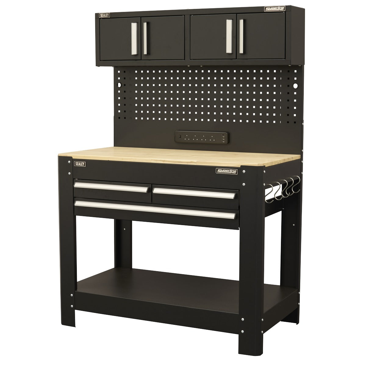 Superline PRO Workbench with Pegboard Back Panel, Power Bar & Wooden Worktop AP12701