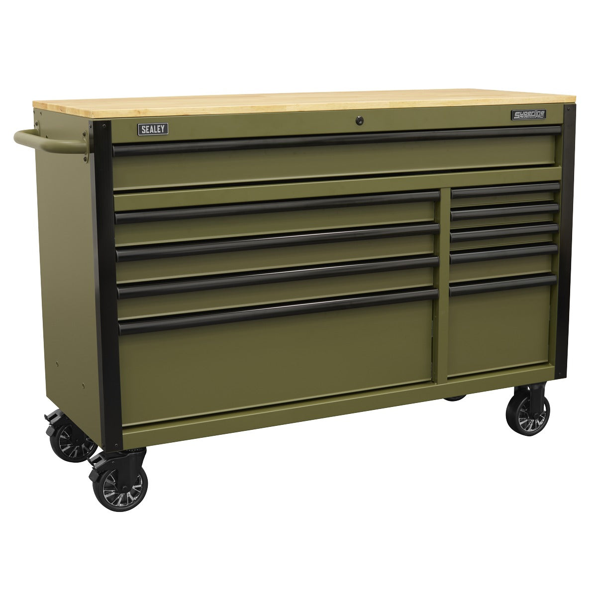 Superline PRO Mobile Trolley with Wooden Worktop & Power Bar 10 Drawer 1320mm AP5210KBE