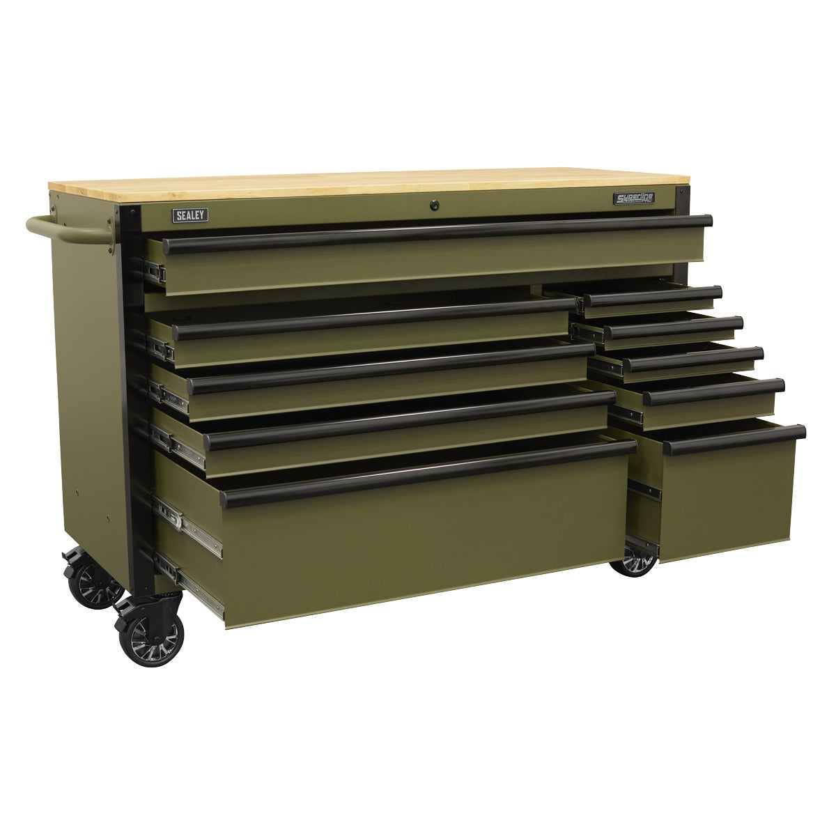 Superline PRO Mobile Trolley with Wooden Worktop & Power Bar 10 Drawer 1320mm AP5210KBE