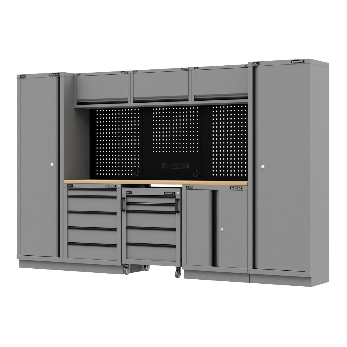 Superline PRO Black Edition Storage System with Rubber Wood Worktop 3.24m APMSBESTACK01W