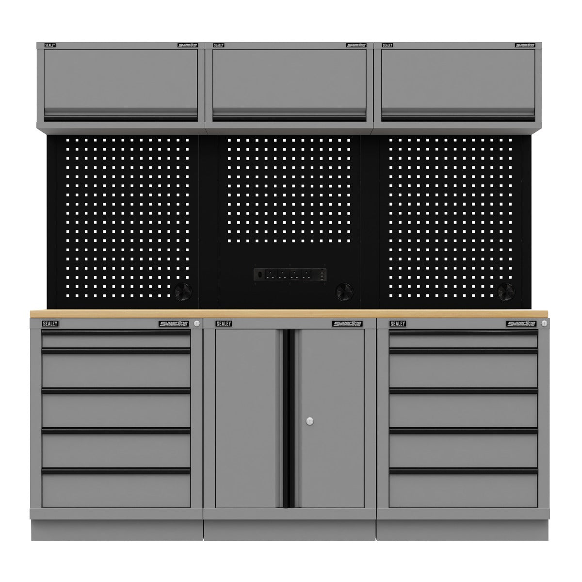 Superline PRO Black Edition Storage System with Rubber Wood Worktop 2.04m APMSBESTACK04WW
