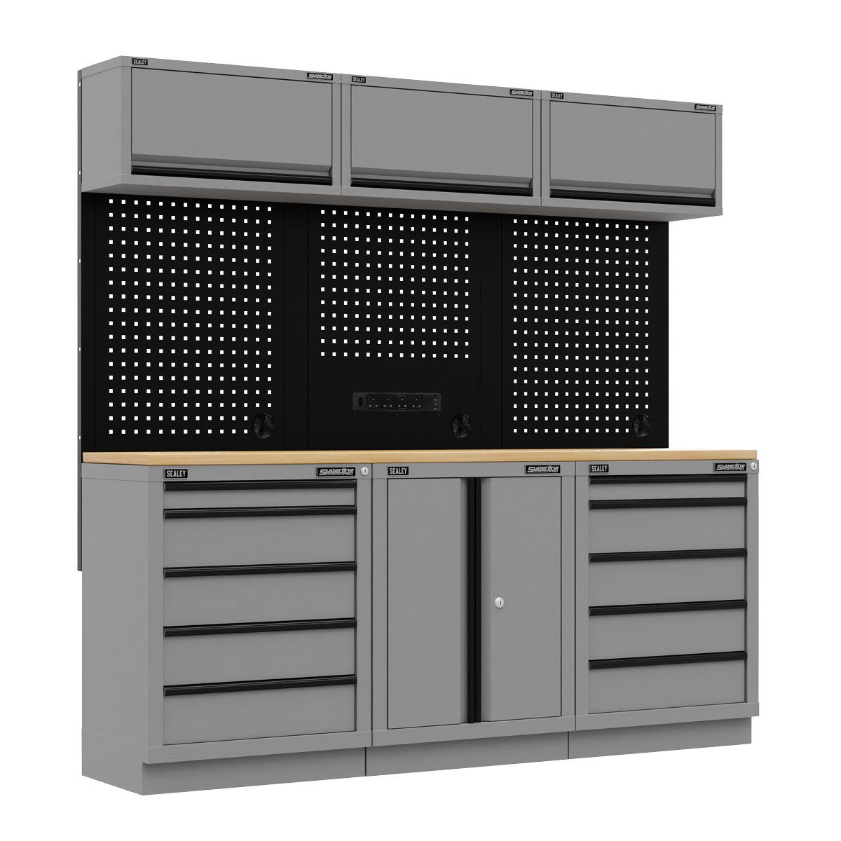 Superline PRO Black Edition Storage System with Rubber Wood Worktop 2.04m APMSBESTACK04WW