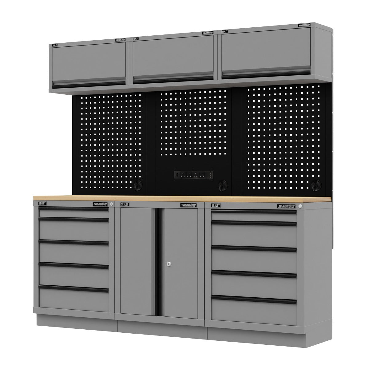 Superline PRO Black Edition Storage System with Rubber Wood Worktop 2.04m APMSBESTACK04WW