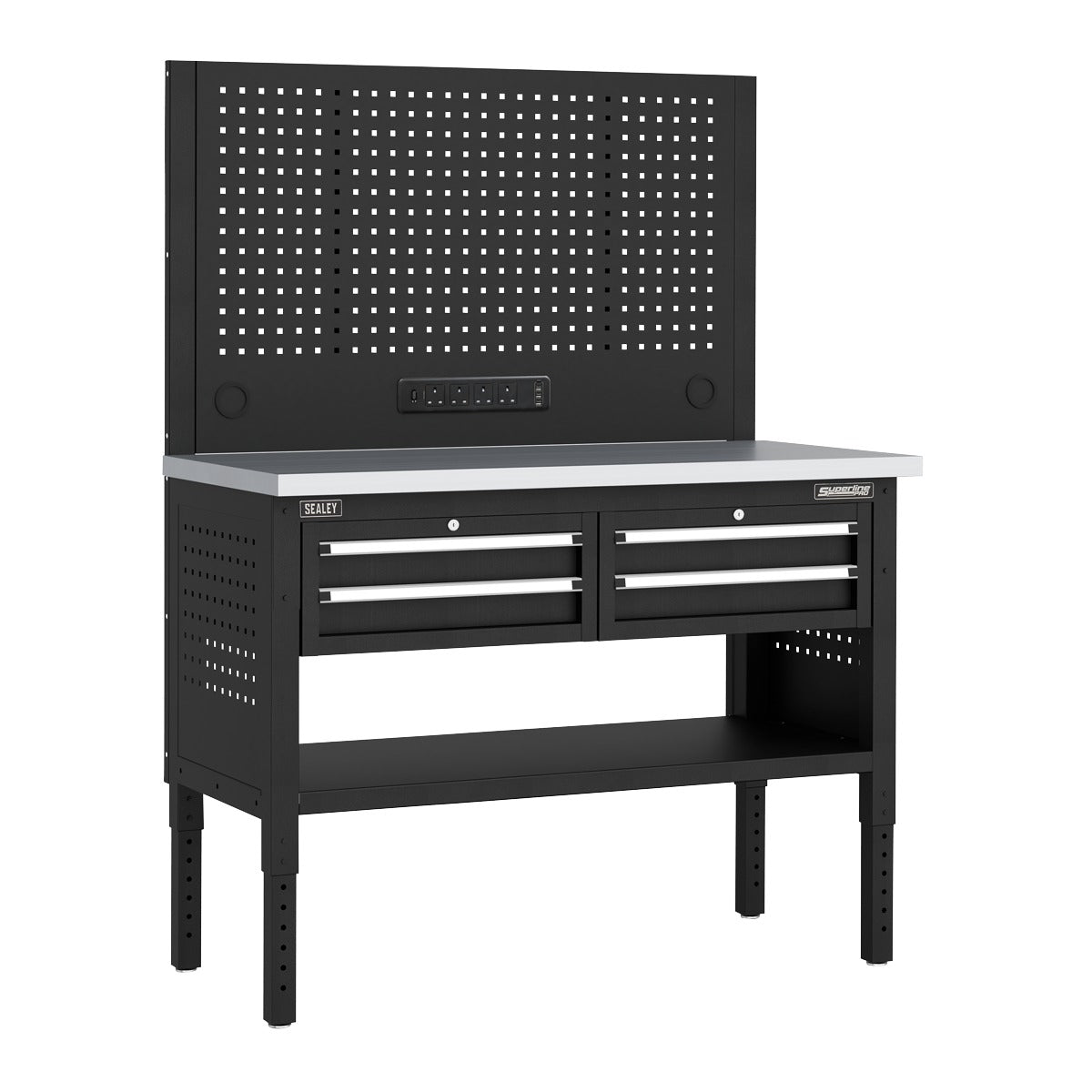 Superline PRO Modular Workbench with 4 Drawers Stainless Steel Worktop 1265mm APMWB50COMBO2SS