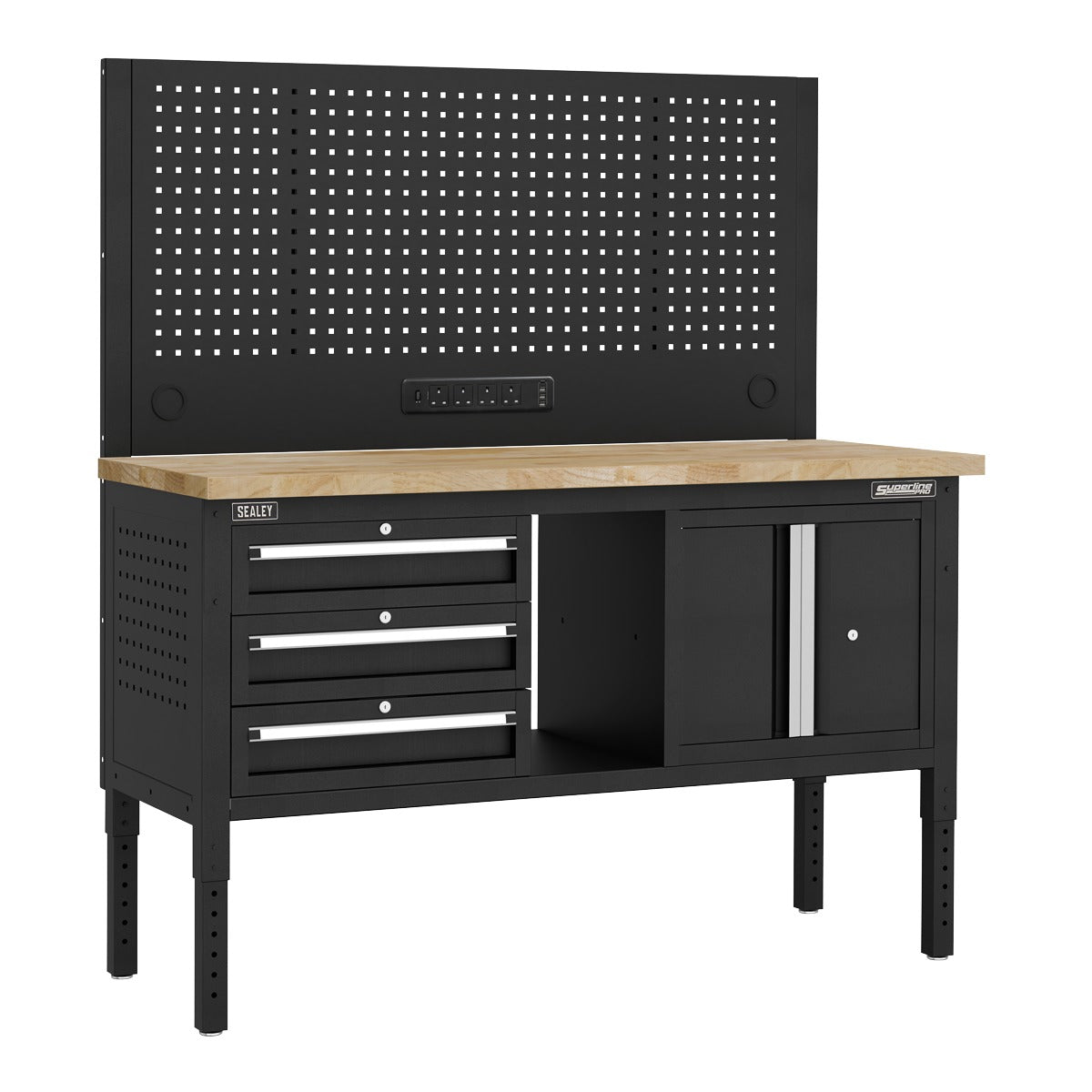 Superline PRO Modular Workbench with 3 Drawers & Cupboard Wooden Worktop 1525mm APMWB60COMBO2W