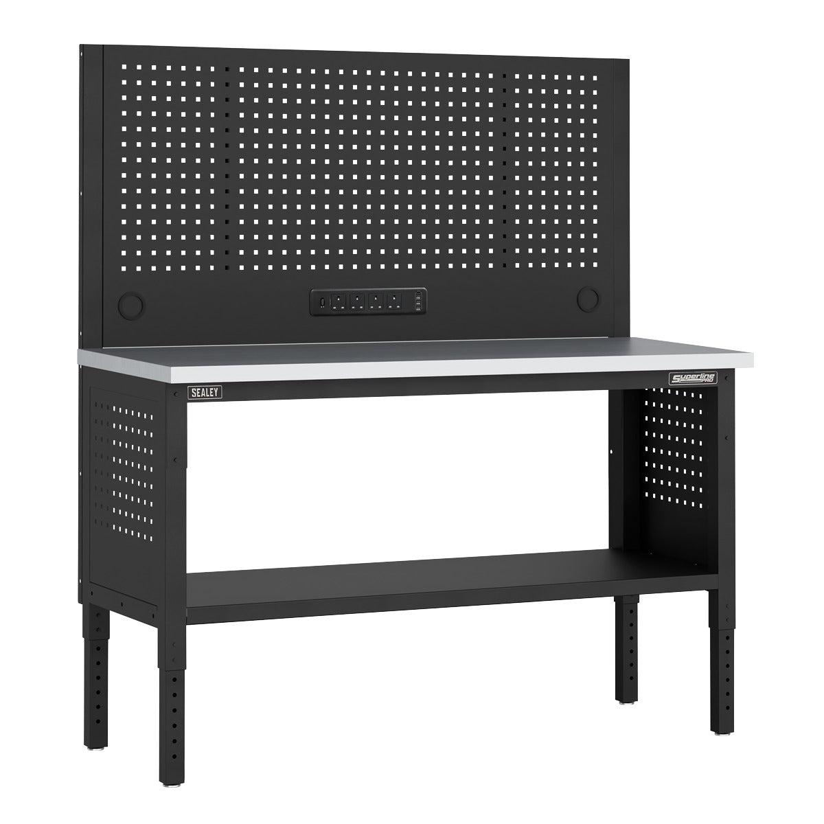 Superline PRO Modular Workbench with Pegboard Back Panel Stainless Steel Worktop 1525mm APMWB60COMBOSS