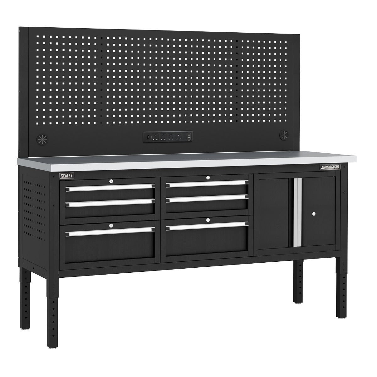 Superline PRO Modular Workbench with 6 Drawers & Cupboard Stainless Steel Worktop 1830mm APMWB72COMBO2SS