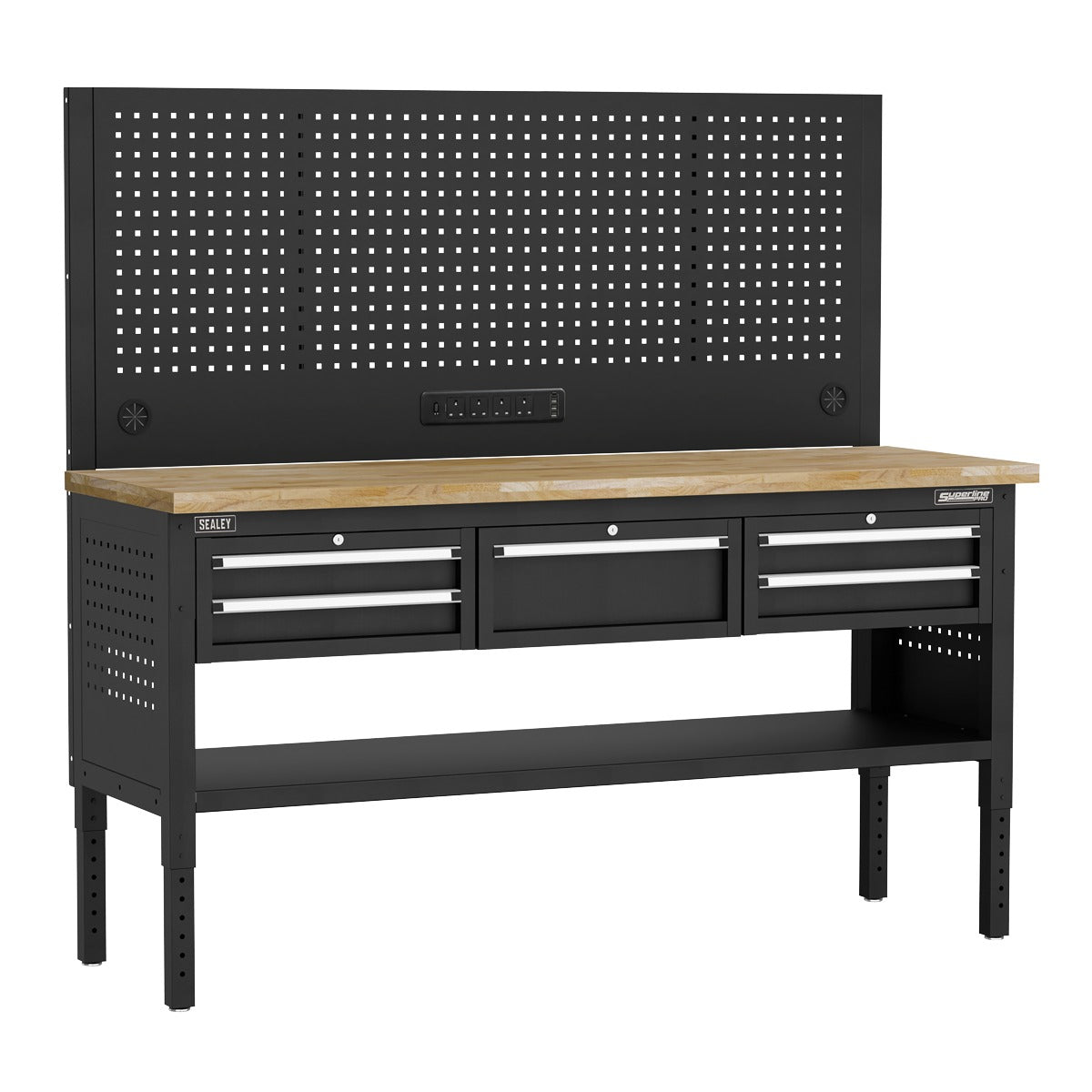 Superline PRO Modular Adjustable-Height Workbench with 5 Drawers & Wooden Worktop 1830mm APMWB72COMBO3W