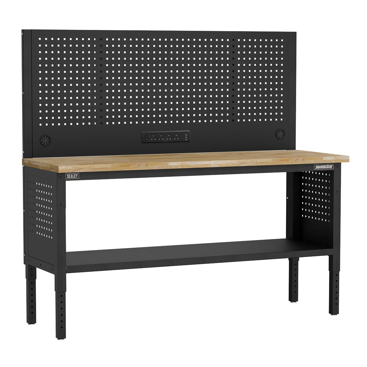 Superline PRO Modular Adjustable-Height Workbench with Pegboard Back Panel & Wooden Worktop 1830mm APMWB72COMBOW