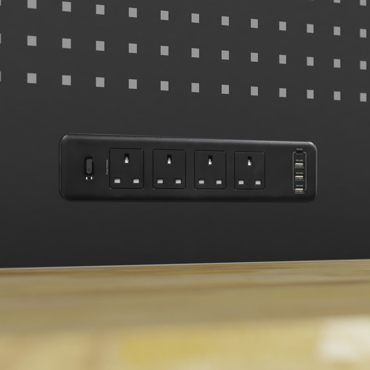 Superline PRO Modular Pegboard Back Panel with Power Bar 1800mm APMWB72PB