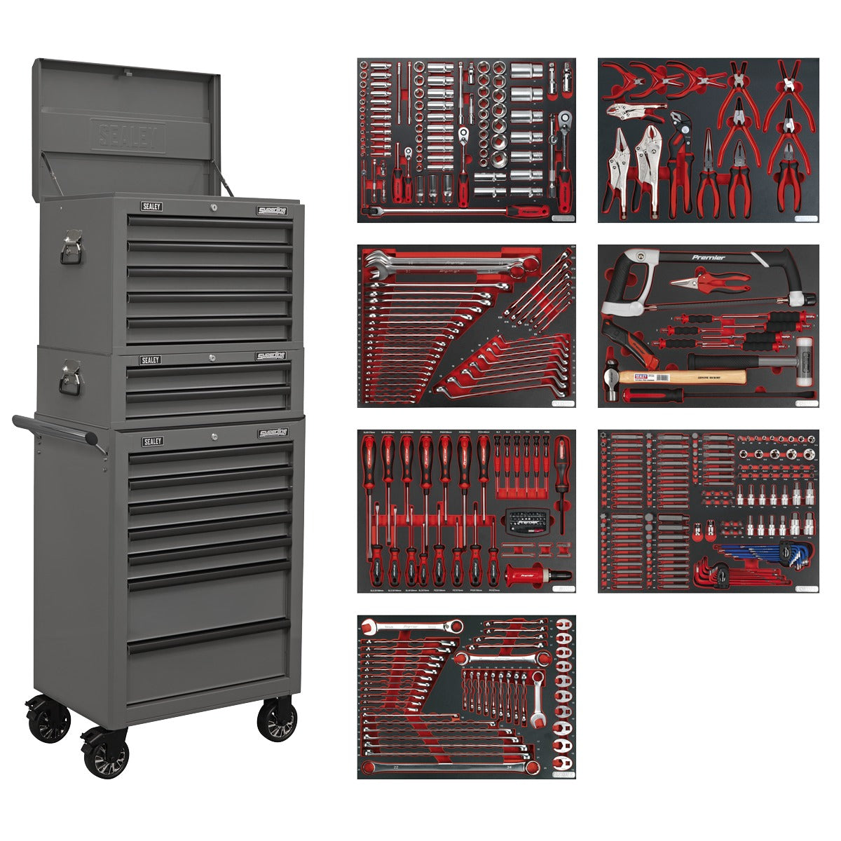 Superline PRO Tool Chest Combination 14 Drawer with 446pc Tool Kit - Grey TBTPCOMBO6