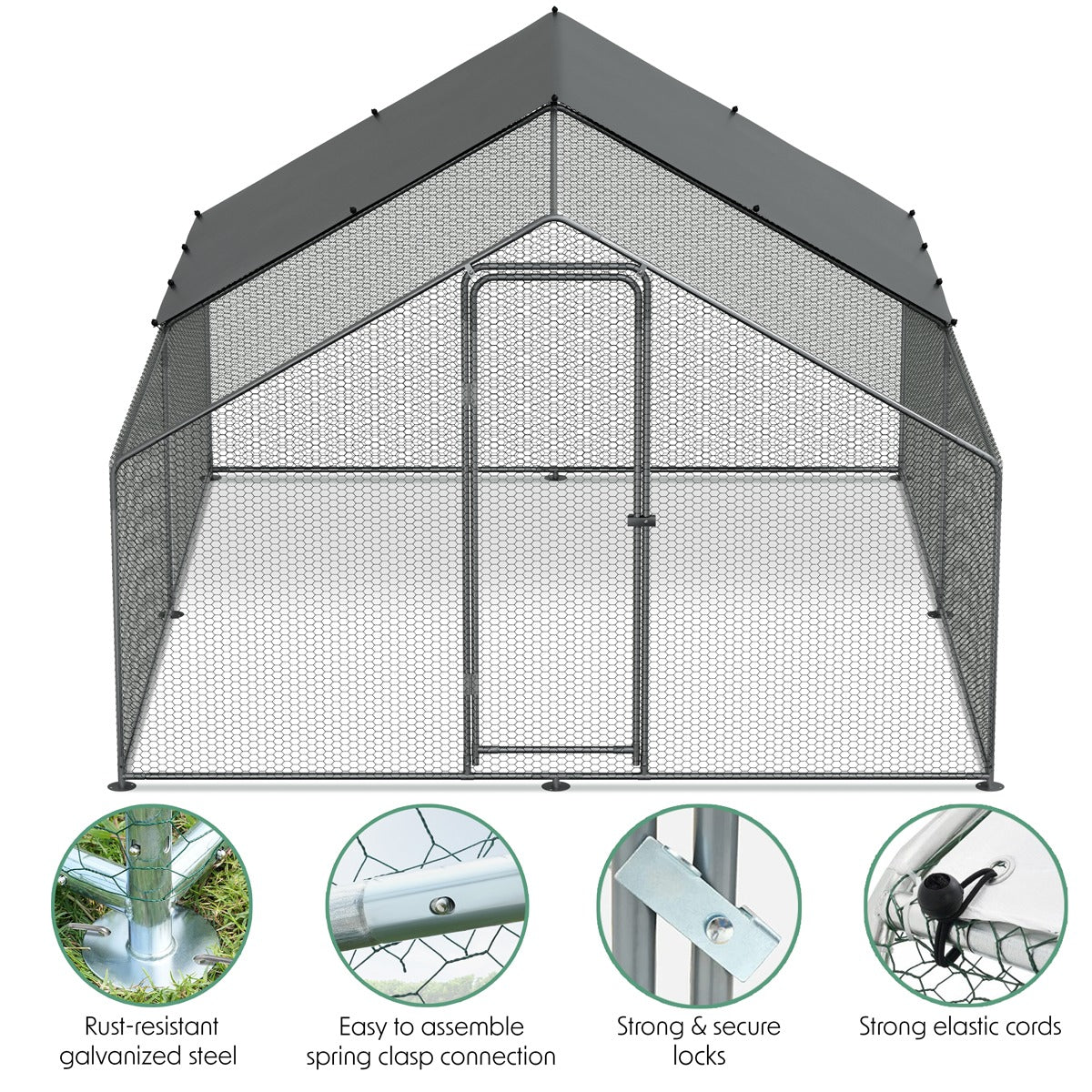 Dellonda Walk-In Galvanized Steel Chicken Run with Roof Cover & PVC Coated Chicken Wire DG279
