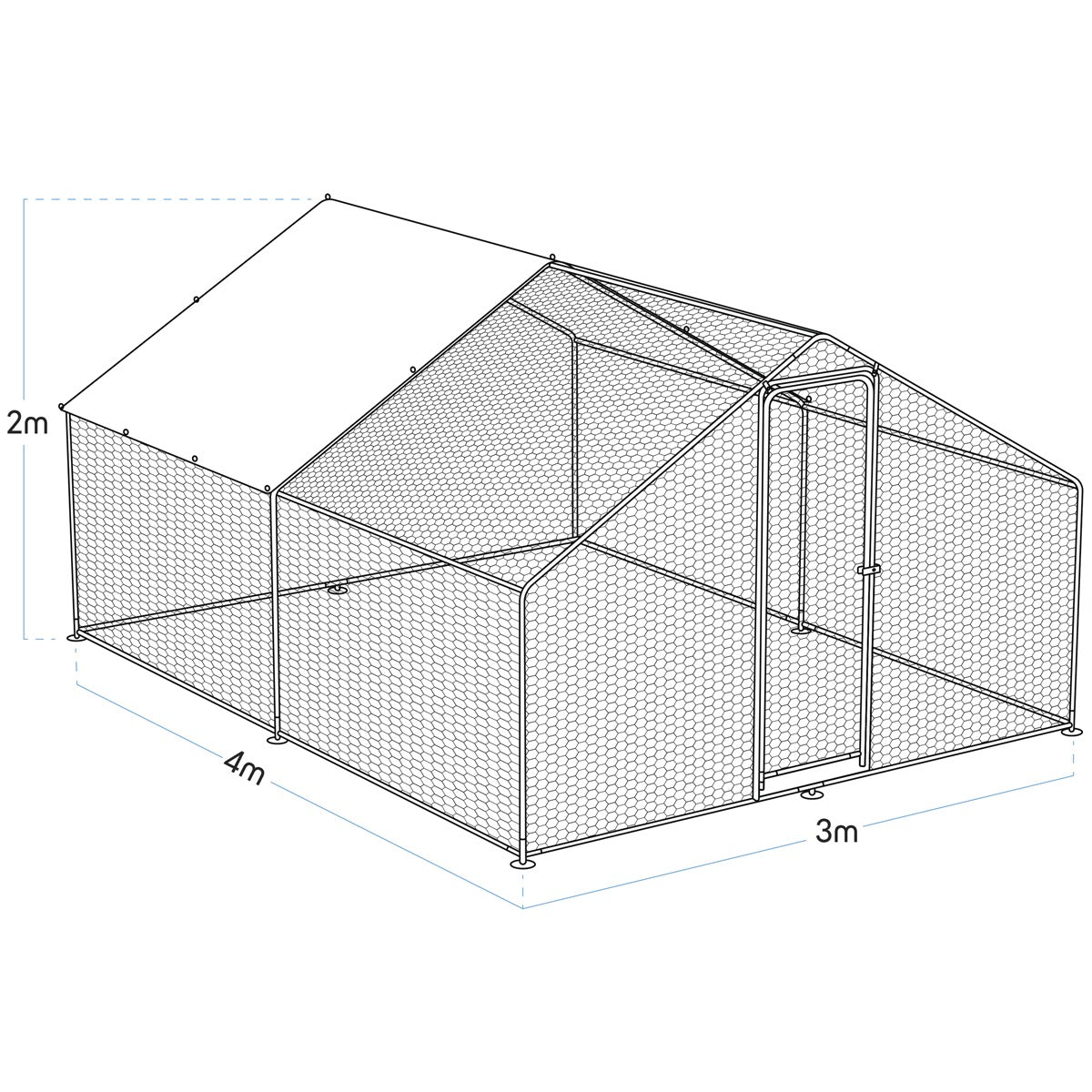 Dellonda Walk-In Galvanized Steel Chicken Run with Roof Cover & PVC Coated Chicken Wire DG279