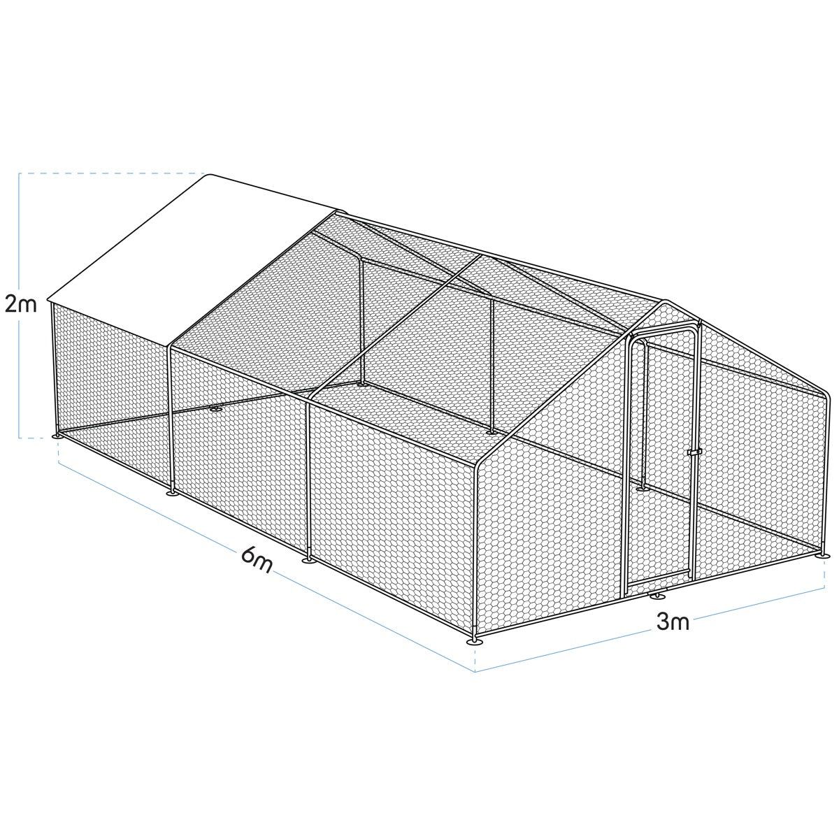 Dellonda Walk-In Galvanized Steel Chicken Run with Roof Cover & PVC Coated Chicken Wire DG280