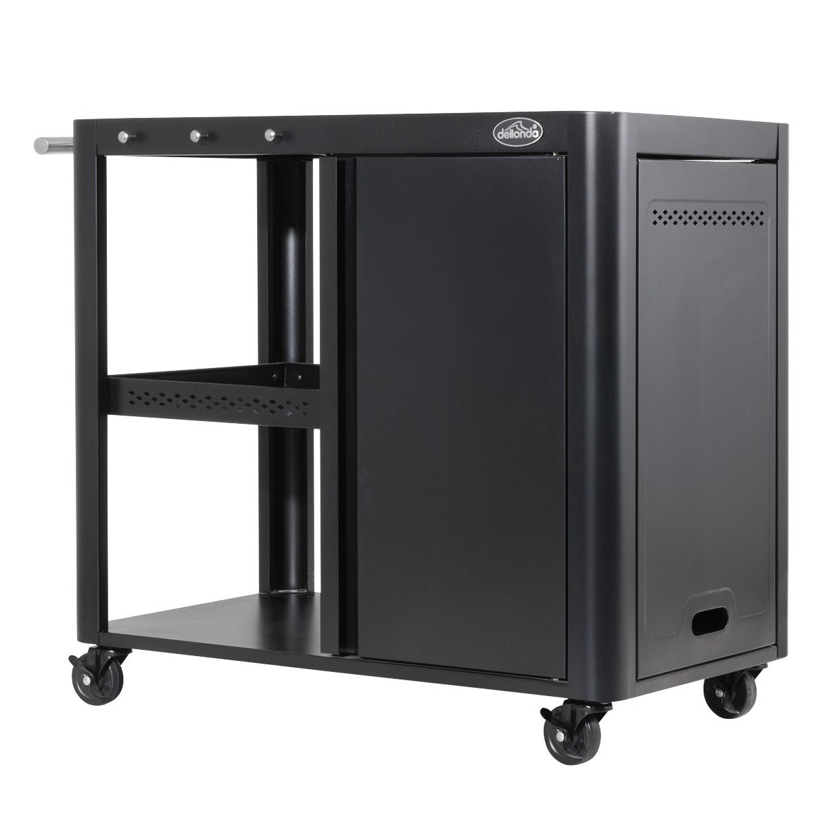 Dellonda BBQ/Plancha Workstation Trolley with Cupboard, Extension Table & Utensil Hooks, Black DG282