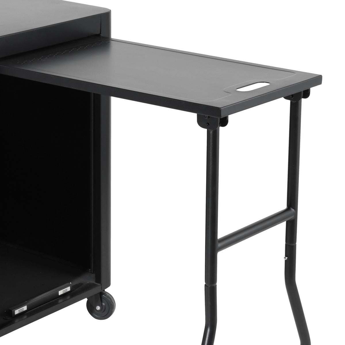 Dellonda BBQ/Plancha Workstation Trolley with Cupboard, Extension Table & Utensil Hooks, Black DG282