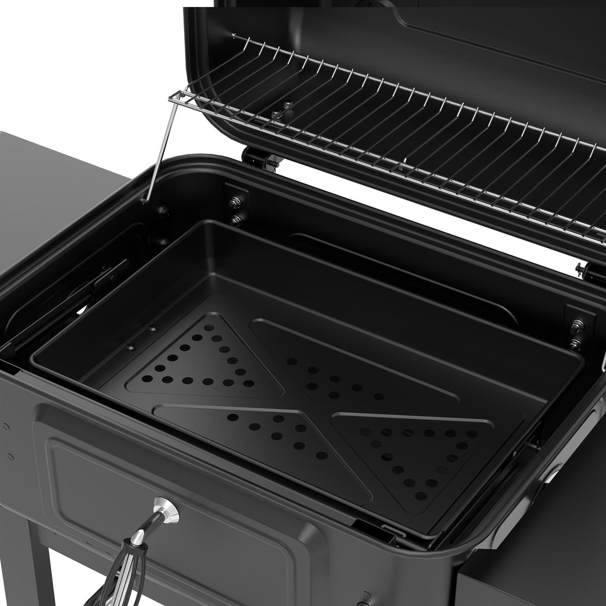 Dellonda Charcoal Grill BBQ Smoker & Trolley with 2 Side Shelves - Black DG283