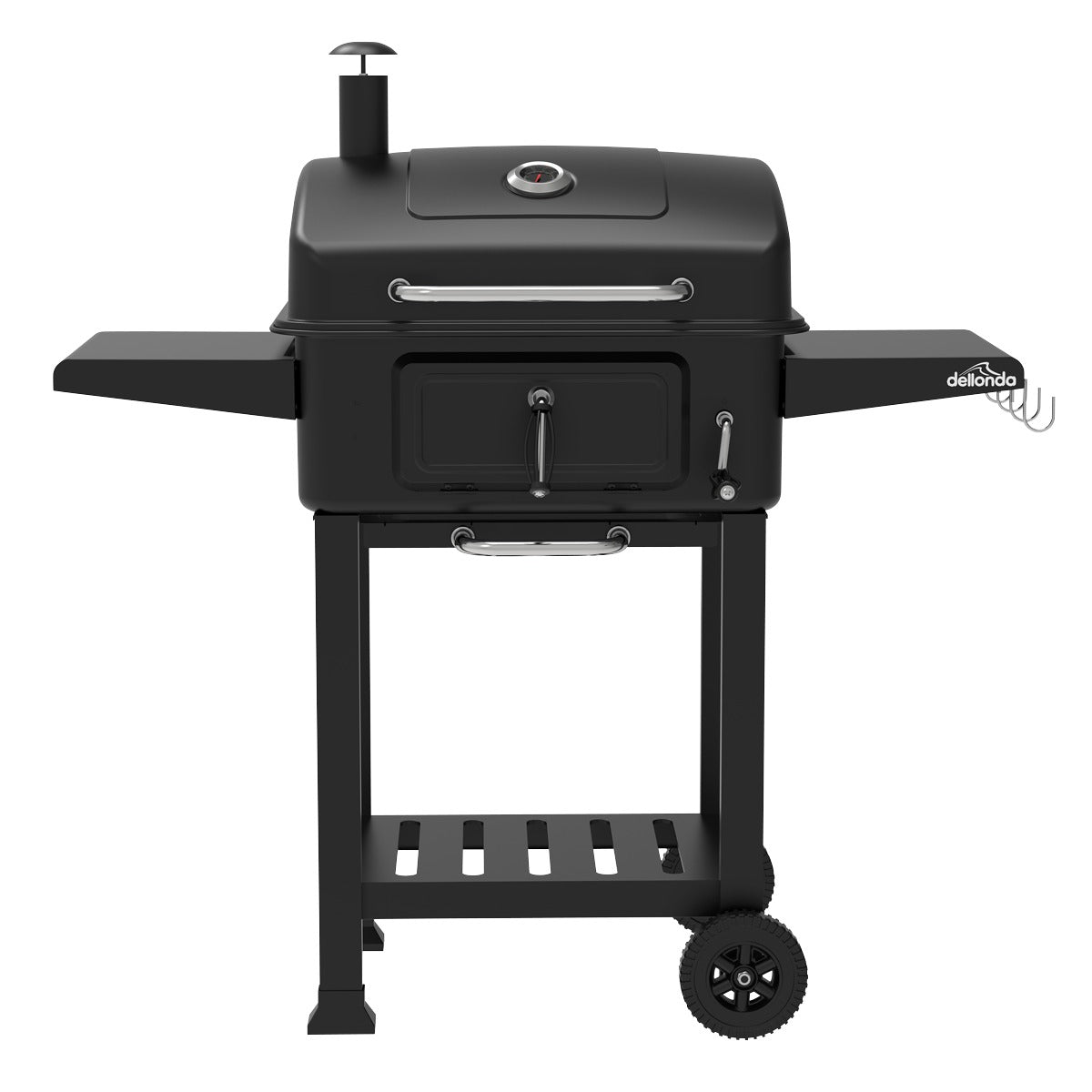 Dellonda Charcoal Grill BBQ Smoker & Trolley with 2 Side Shelves - Black DG283