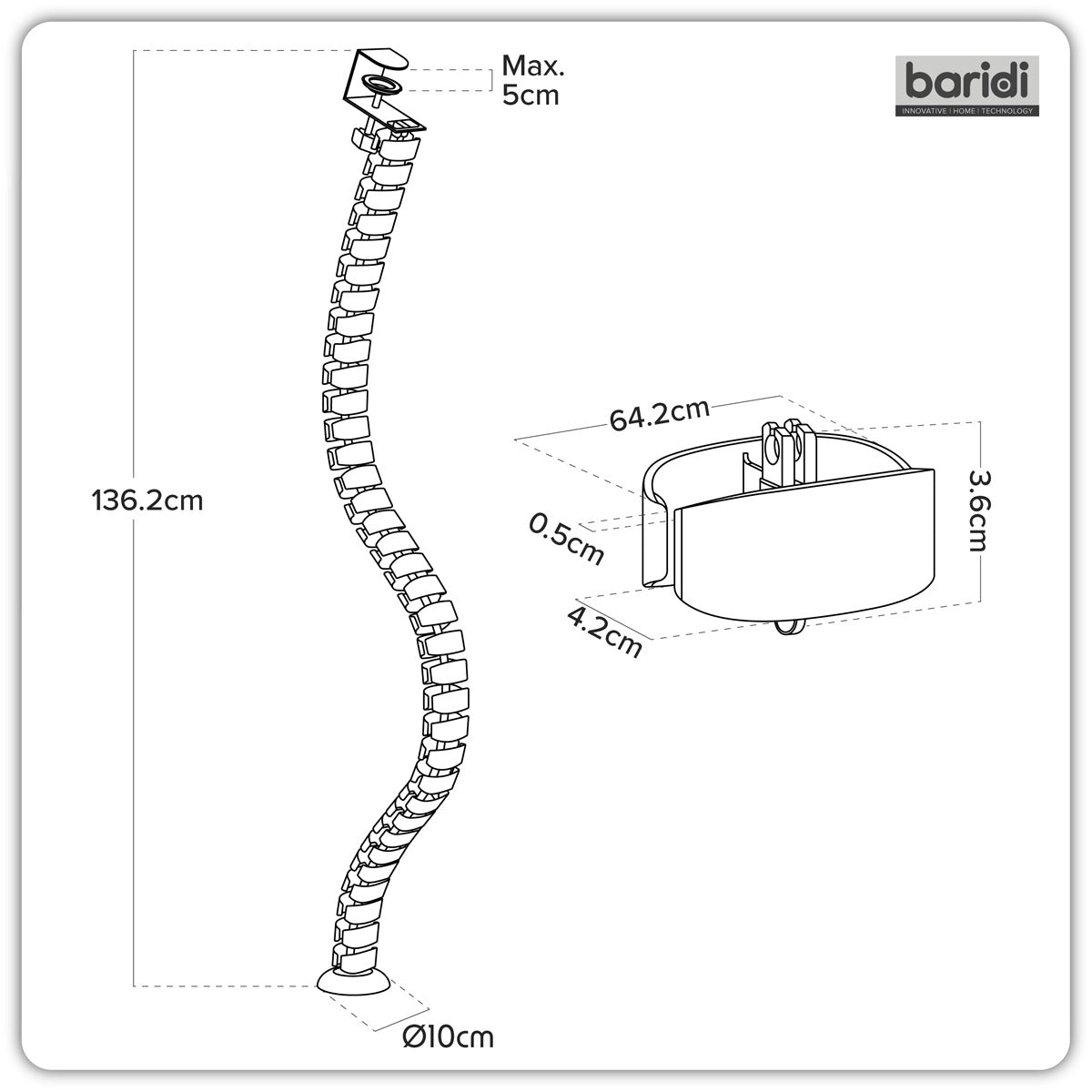 Dellonda Flexible Cable Management System, Clamp-On 1.3m DH274