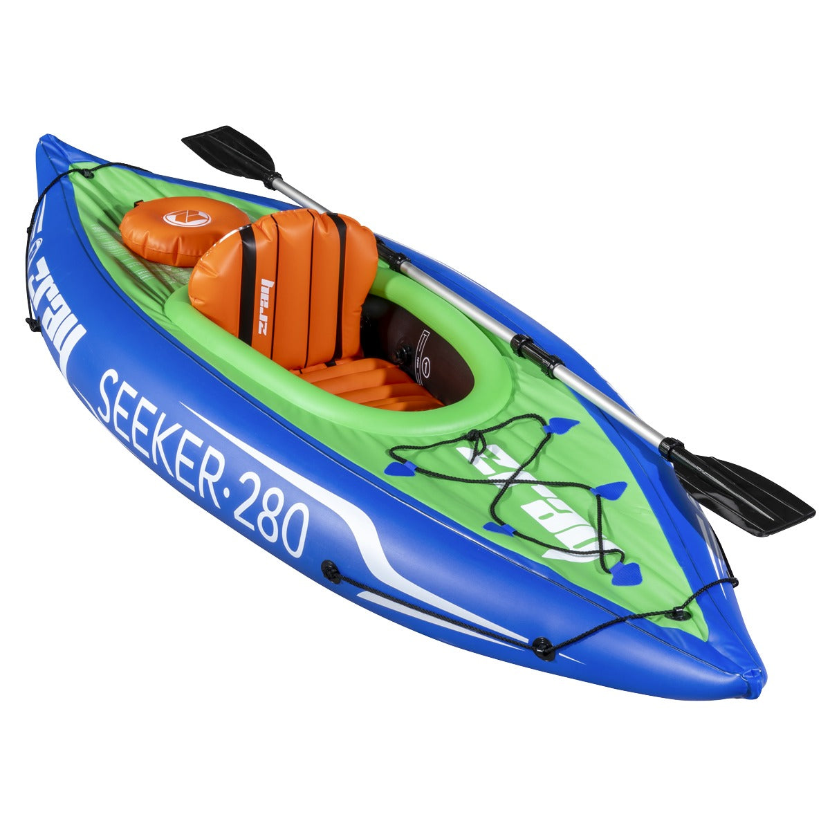 Dellonda Inflatable One-Person Kayak/Canoe Set with Pump, Carry Bag & Aluminium Oar - Blue/Green DL154
