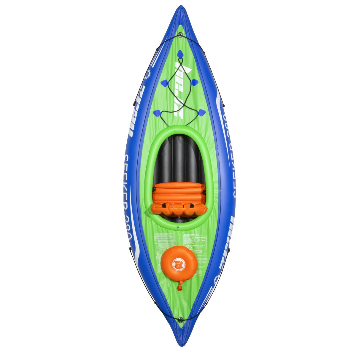 Dellonda Inflatable One-Person Kayak/Canoe Set with Pump, Carry Bag & Aluminium Oar - Blue/Green DL154