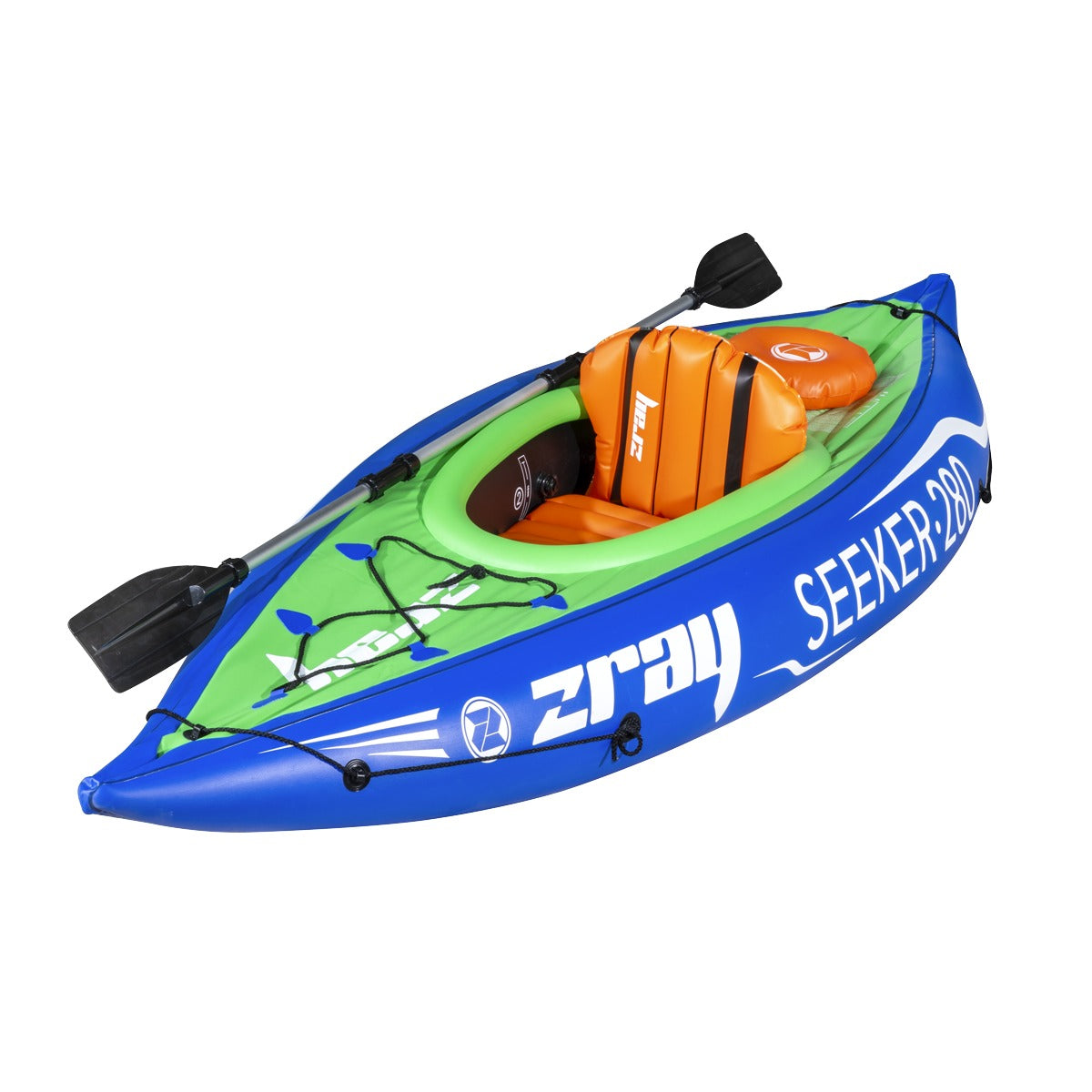 Dellonda Inflatable One-Person Kayak/Canoe Set with Pump, Carry Bag & Aluminium Oar - Blue/Green DL154