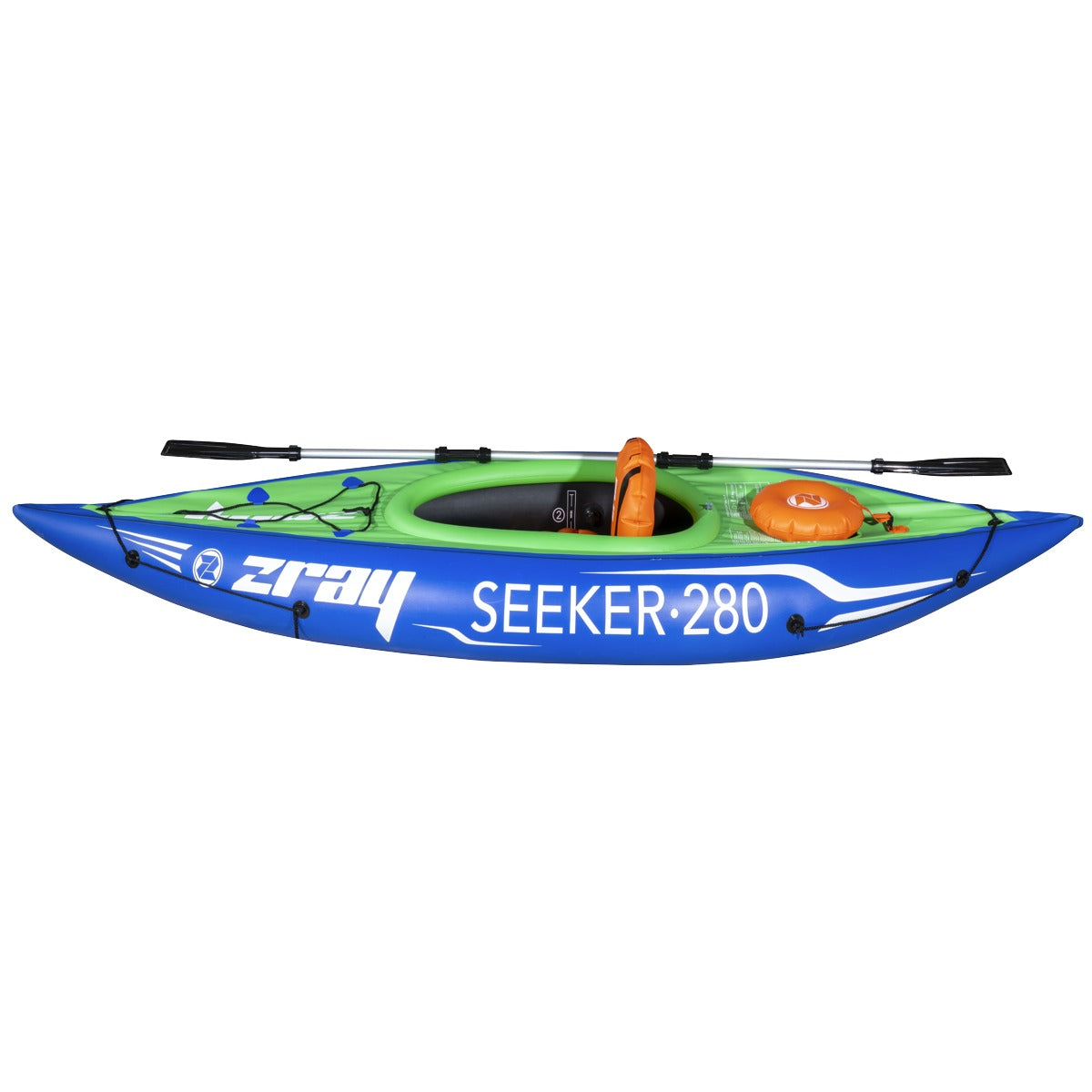 Dellonda Inflatable One-Person Kayak/Canoe Set with Pump, Carry Bag & Aluminium Oar - Blue/Green DL154
