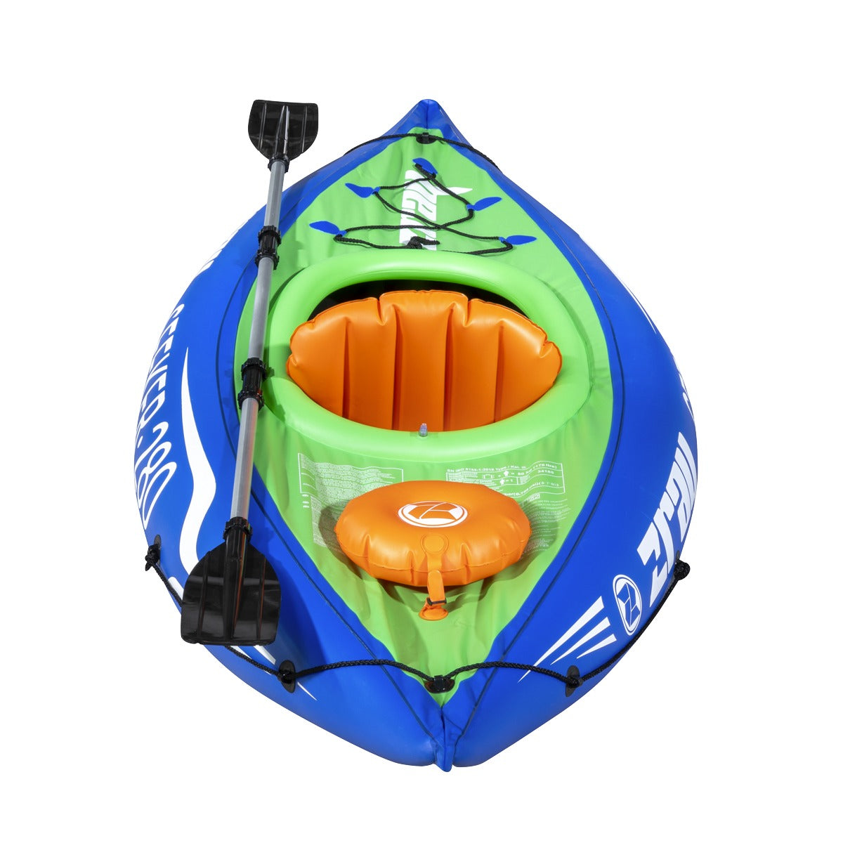 Dellonda Inflatable One-Person Kayak/Canoe Set with Pump, Carry Bag & Aluminium Oar - Blue/Green DL154