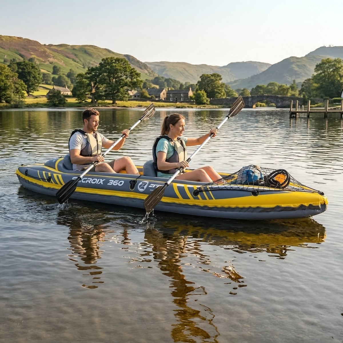 Dellonda Inflatable 2-Person Kayak/Canoe Set with Pump, Carry Bag & 2 Oars - Blue/Yellow/White DL155