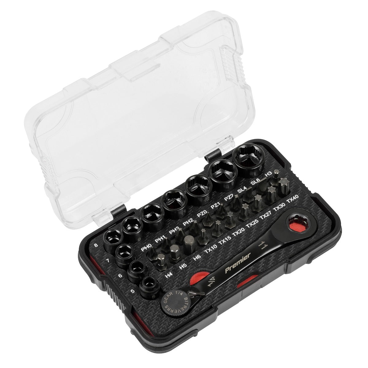 Premier Black Go-Through Lock-On Low Profile Socket & Bit Set 1/4"Sq Drive 31pc AK2112