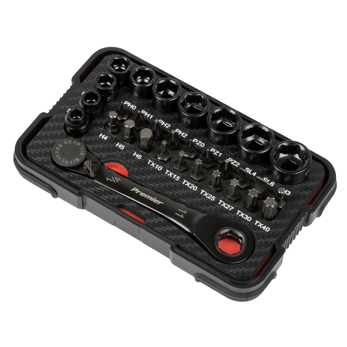 Premier Black Go-Through Lock-On Low Profile Socket & Bit Set 1/4"Sq Drive 31pc AK2112