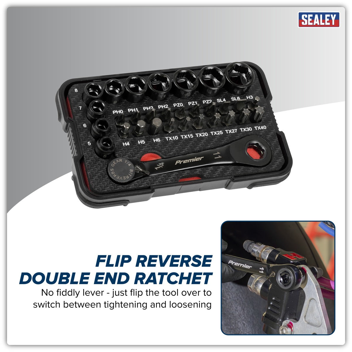 Premier Black Go-Through Lock-On Low Profile Socket & Bit Set 1/4"Sq Drive 31pc AK2112