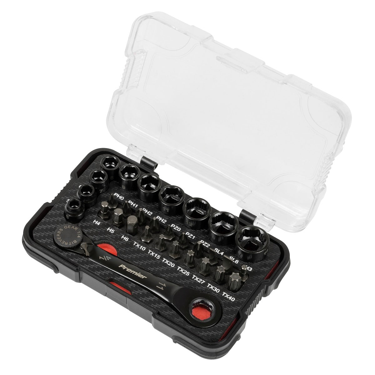 Premier Black Go-Through Lock-On Low Profile Socket & Bit Set 1/4"Sq Drive 31pc AK2112