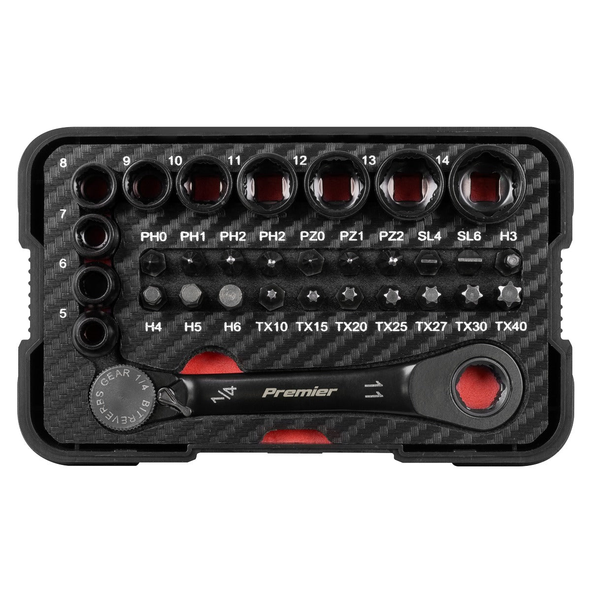 Premier Black Go-Through Lock-On Low Profile Socket & Bit Set 1/4"Sq Drive 31pc AK2112