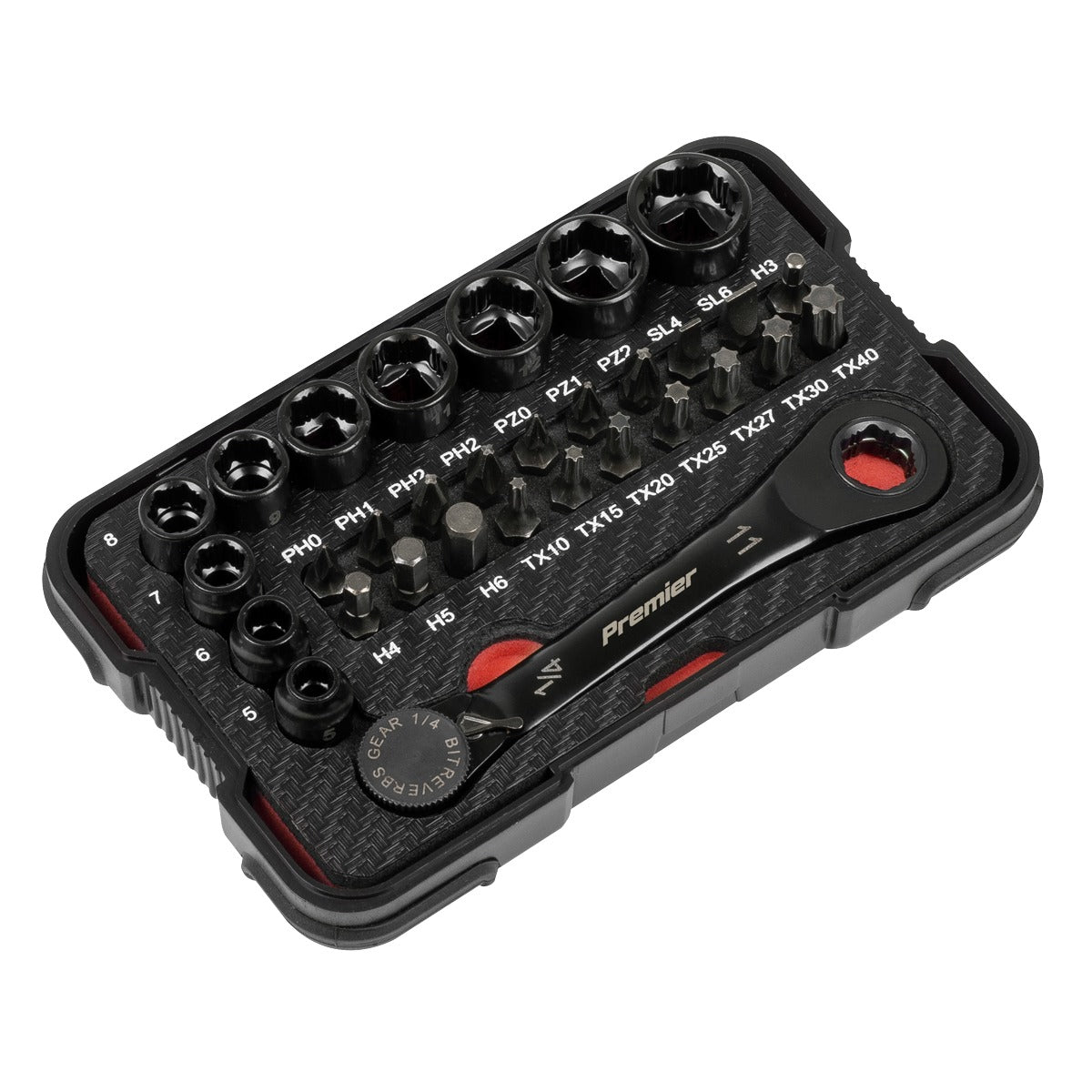 Premier Black Go-Through Lock-On Low Profile Socket & Bit Set 1/4"Sq Drive 31pc AK2112