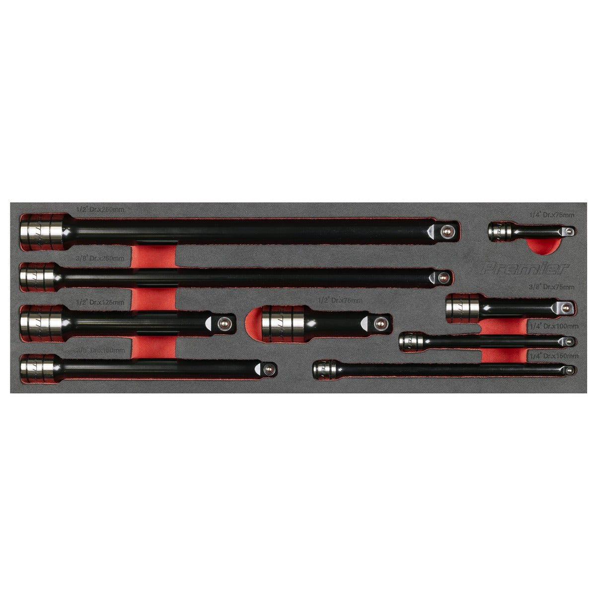 Premier Black Wobble/Rigid Extension Bar Set 1/4", 3/8" & 1/2"Sq Drive 9pc - Premier Black AK7693