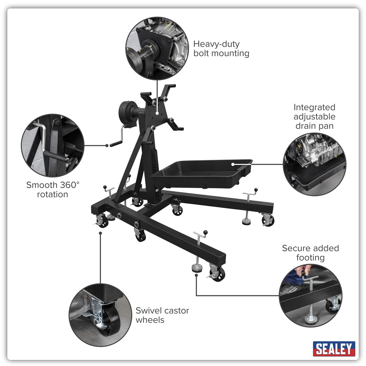 Viking Folding 360º Rotating Engine Stand with Geared Handle & Drain Pan ES680DS