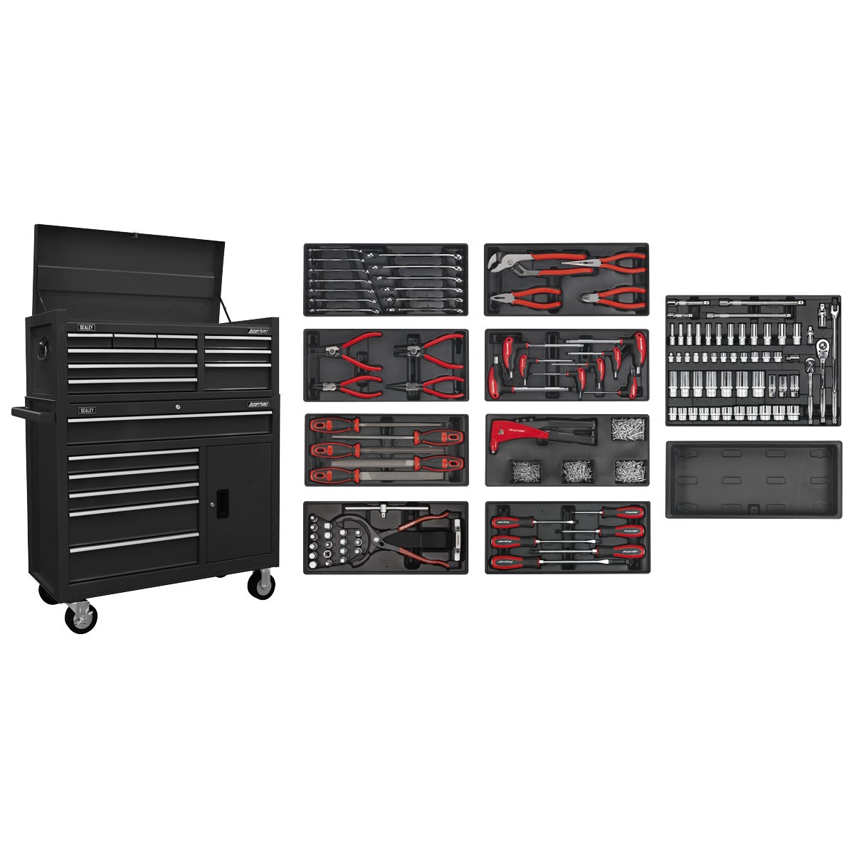 American PRO Topchest & Rollcab Combination 15 Drawer with 117pc Tool Kit - Black AP41STACKBCOMBO