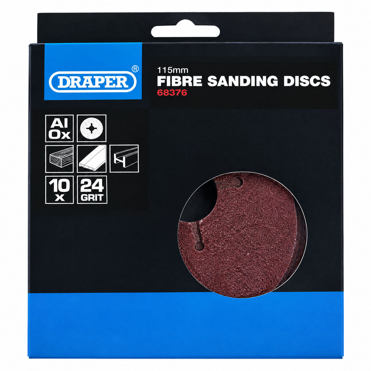 Draper Fibre Sanding Discs, 115mm, 24 Grit, (Pack of 10) 68376