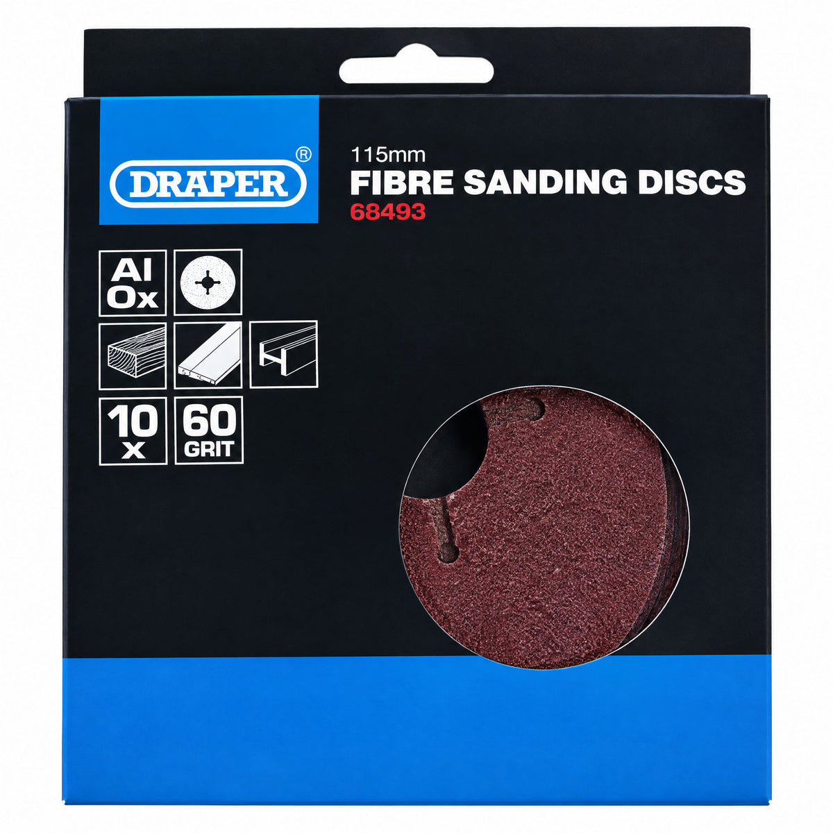 Draper Fibre Sanding Discs, 115mm, 60 Grit, (Pack of 10) 68493